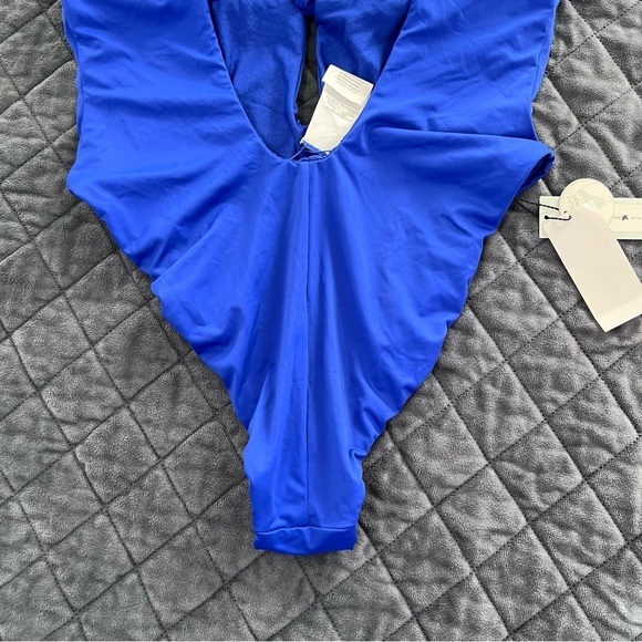 The Bikini Lab One Piece Swimsuit Women Large Blue Front Tie Plunging V Neck N - Picture 7 of 10